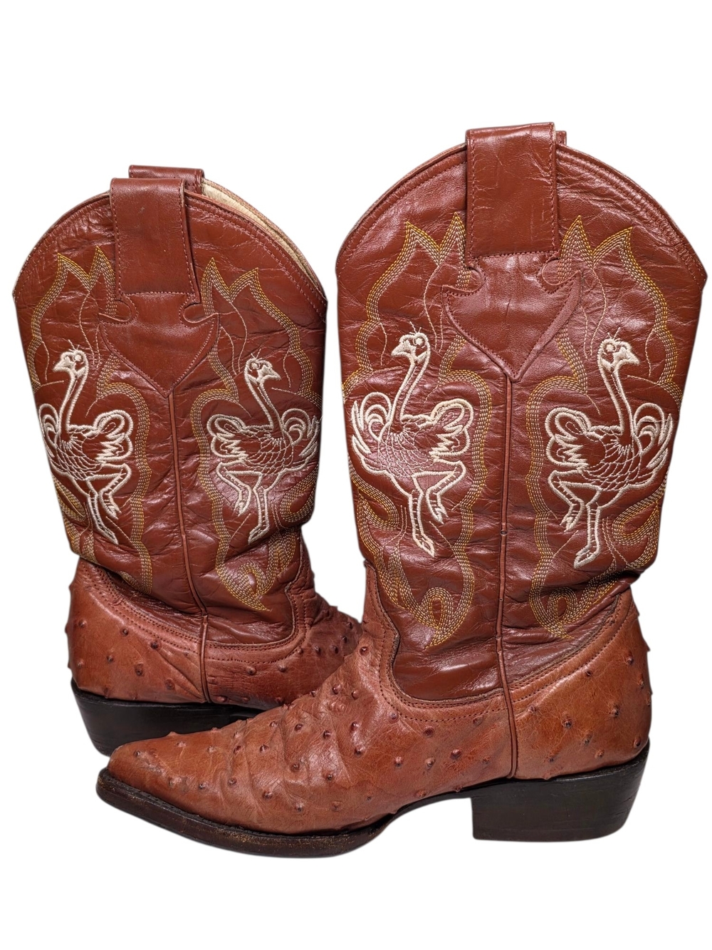 VTG El Heredero Ostrich Western Cowboy Boots Orange Pointed Toe 25 MX Mens 7 US
